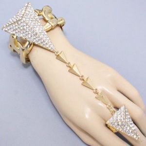 Gold rhinestone hand chain bracelet